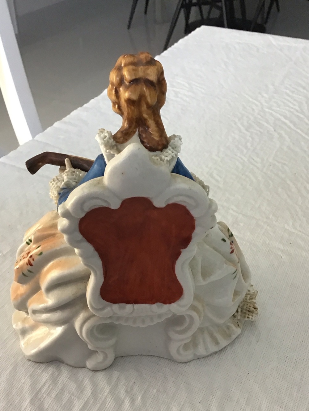 Vintage Blue and Cream Porcelain Lady Figurine with Mandolin #45 - Picture 3 of 5